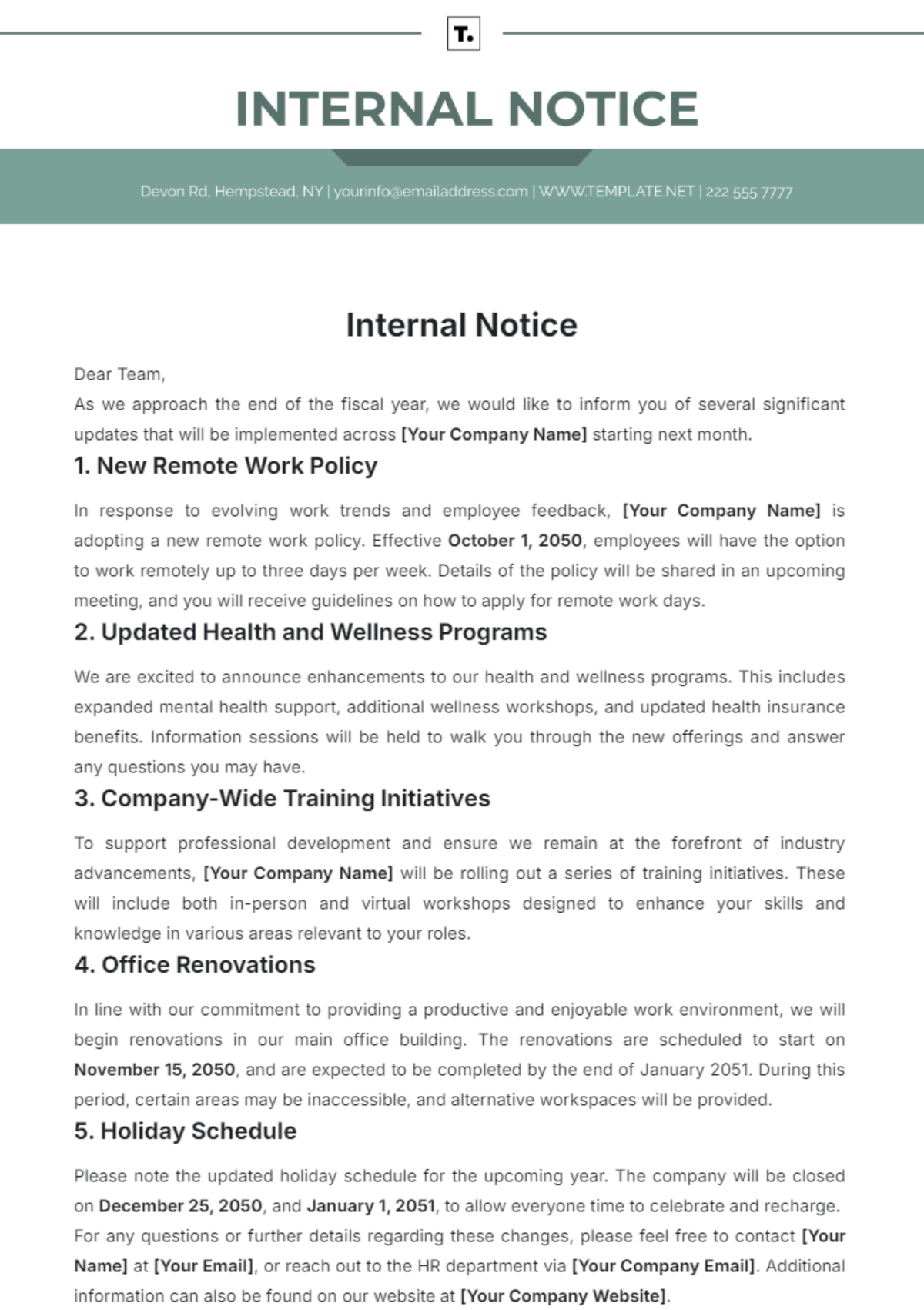 Internal Notice Template