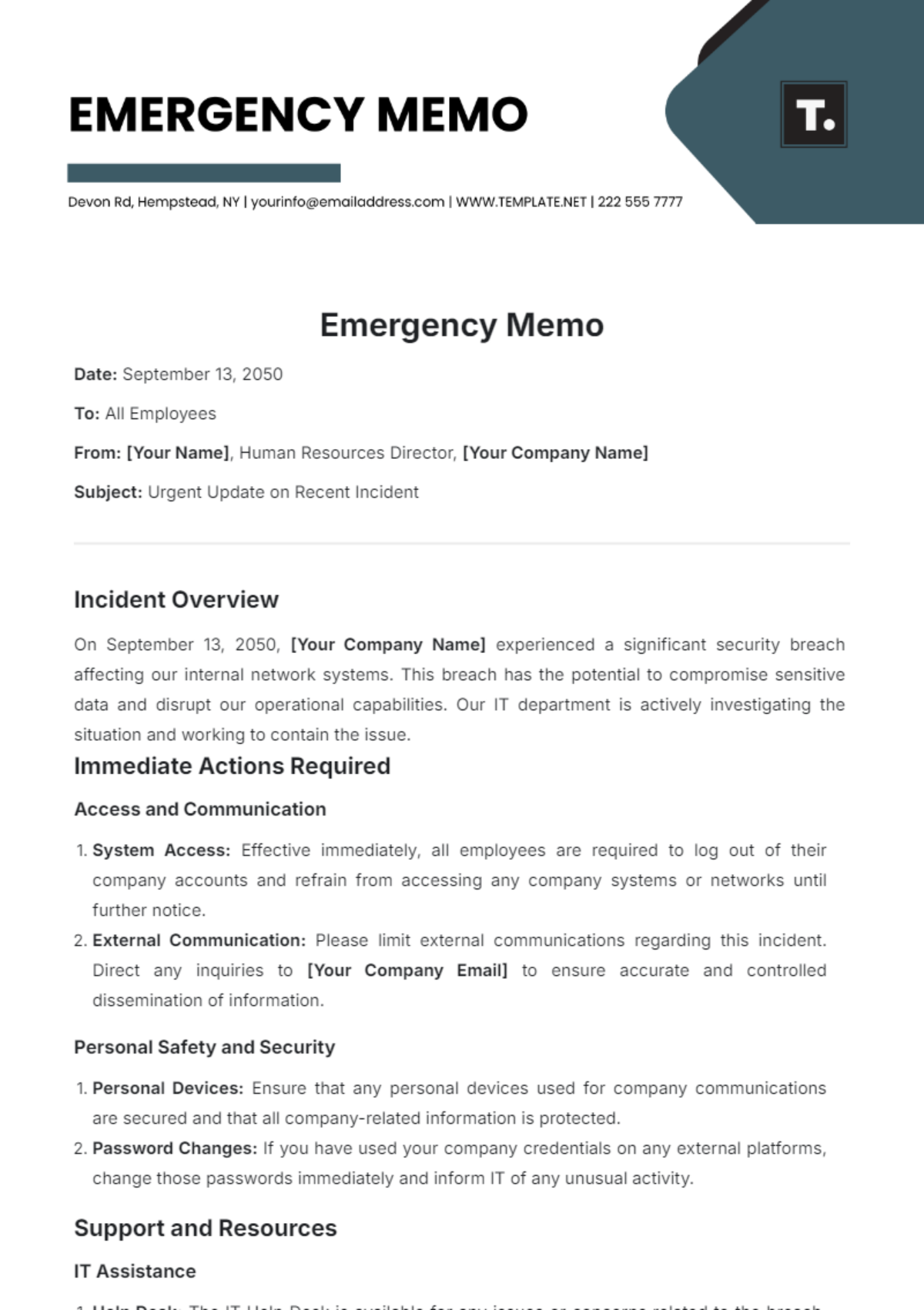 Emergency Memo Template