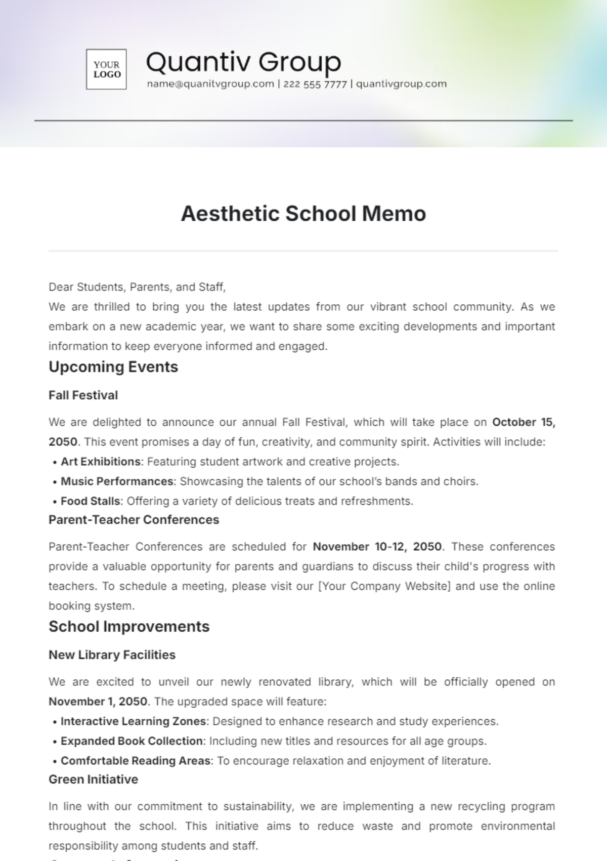 Aesthetic School Memo Template