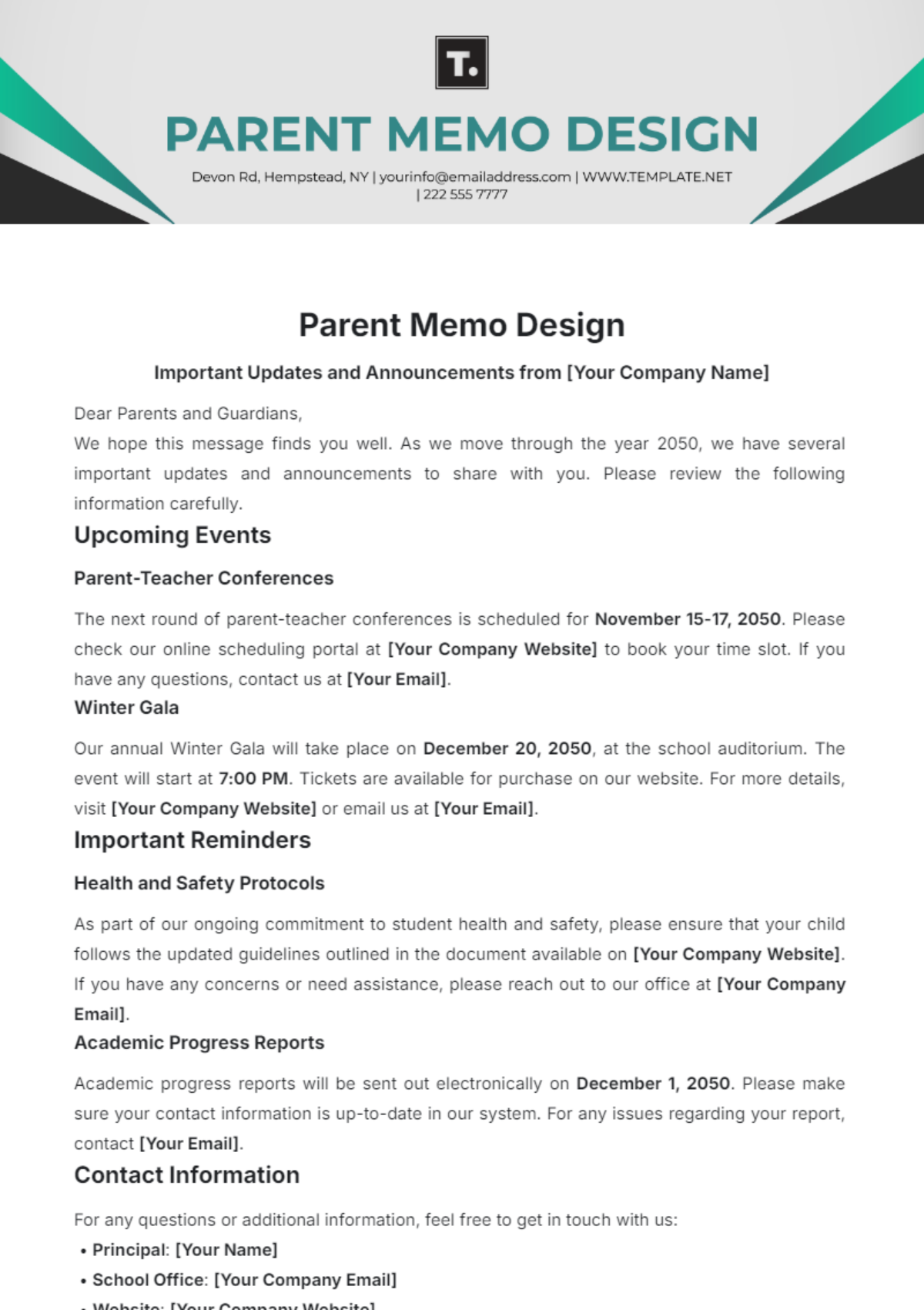 Parent Memo Design Template