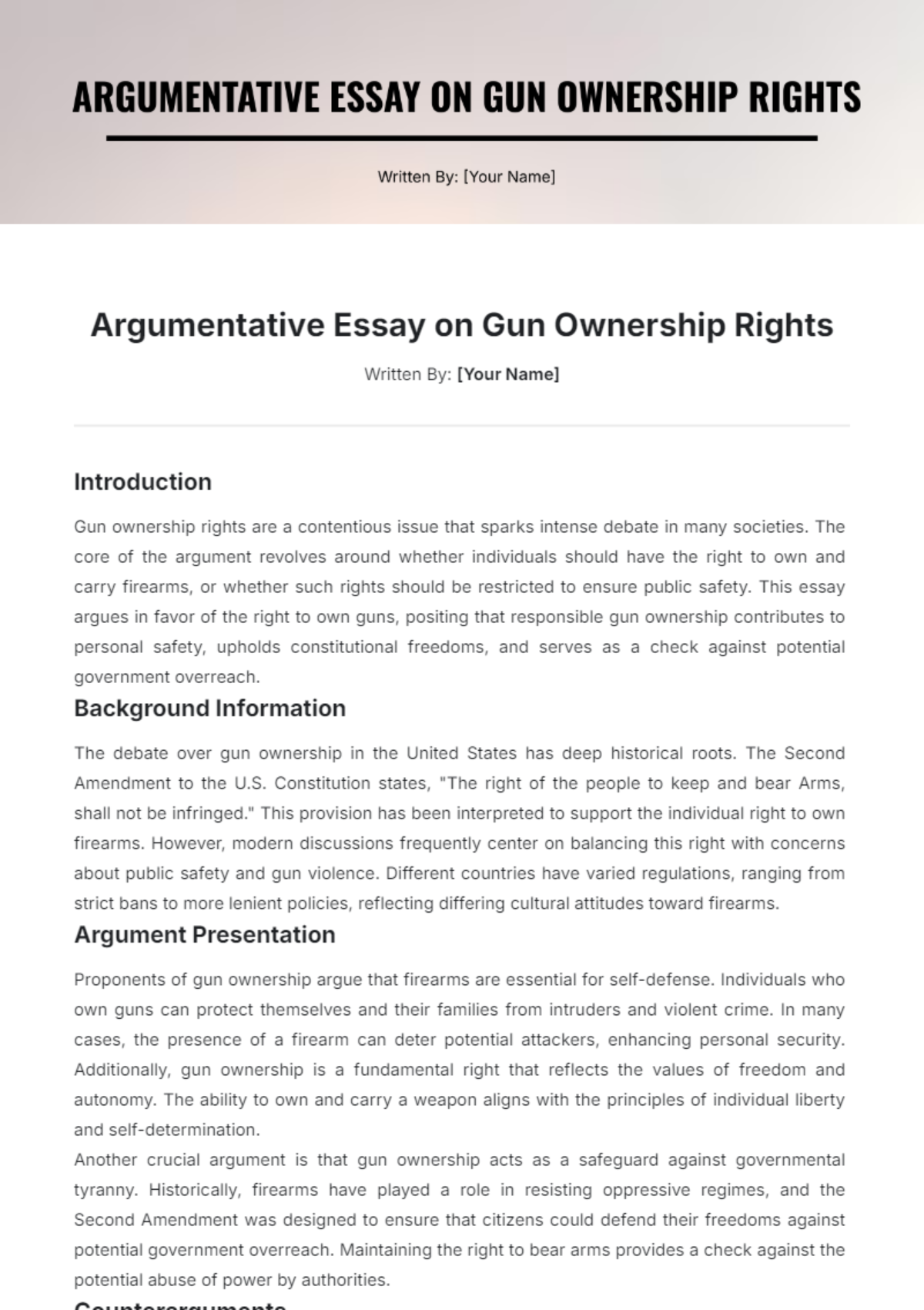 Argumentative Essay on Gun Ownership Rights Template - Edit Online & Download