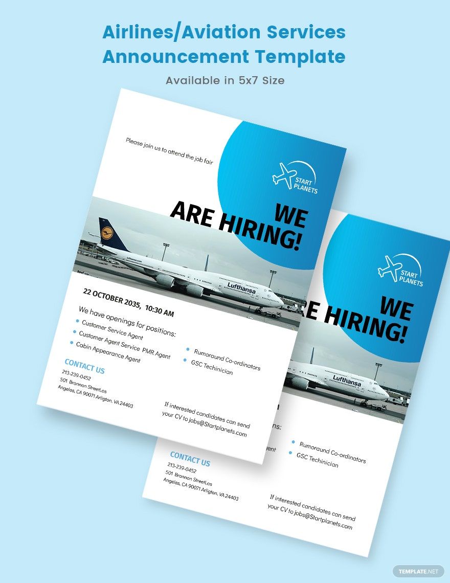 Free Airlines/Aviation Services Announcement Template
