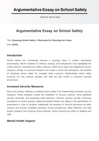 Free Argumentative Essay on School Safety Template to Edit Online