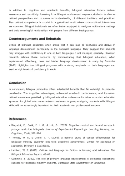 Free Argumentative Essay  on Bilingual Education Template to Edit Online