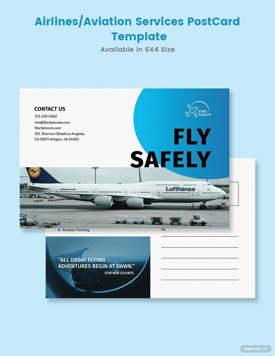 Free Airlines/Aviation Services Postcard Template