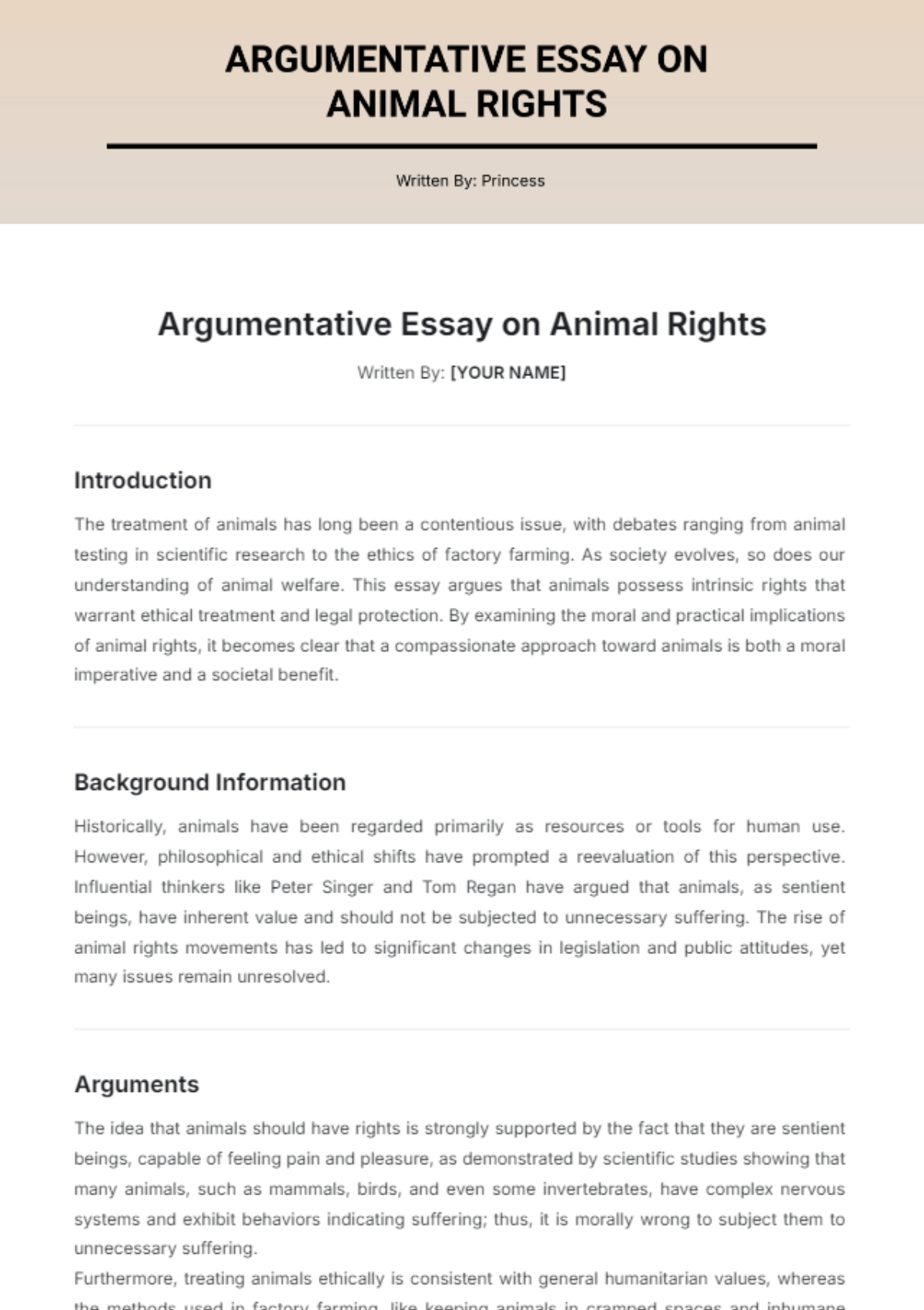 Argumentative Essay on Animal Rights Template - Edit Online & Download