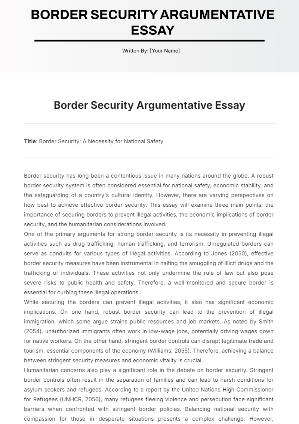 Border Security Argumentative Essay Template