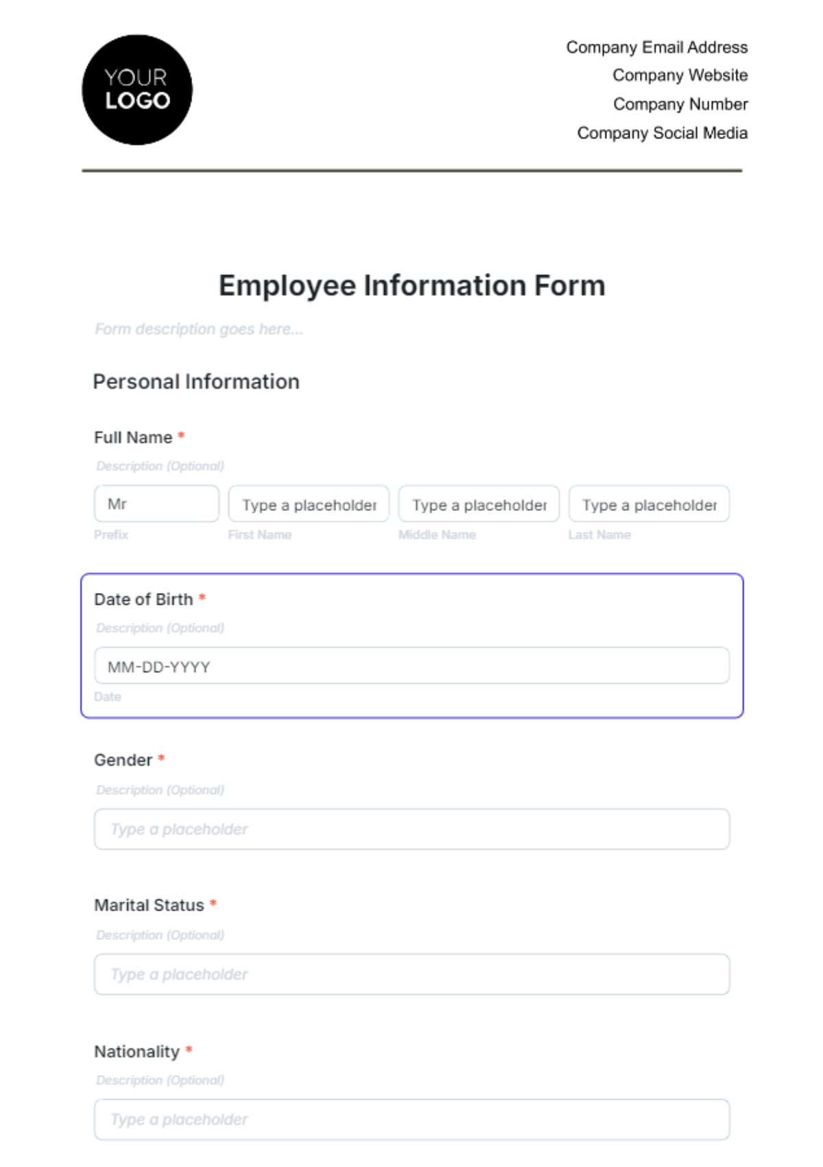 Employee Information Form Template - Edit Online & Download