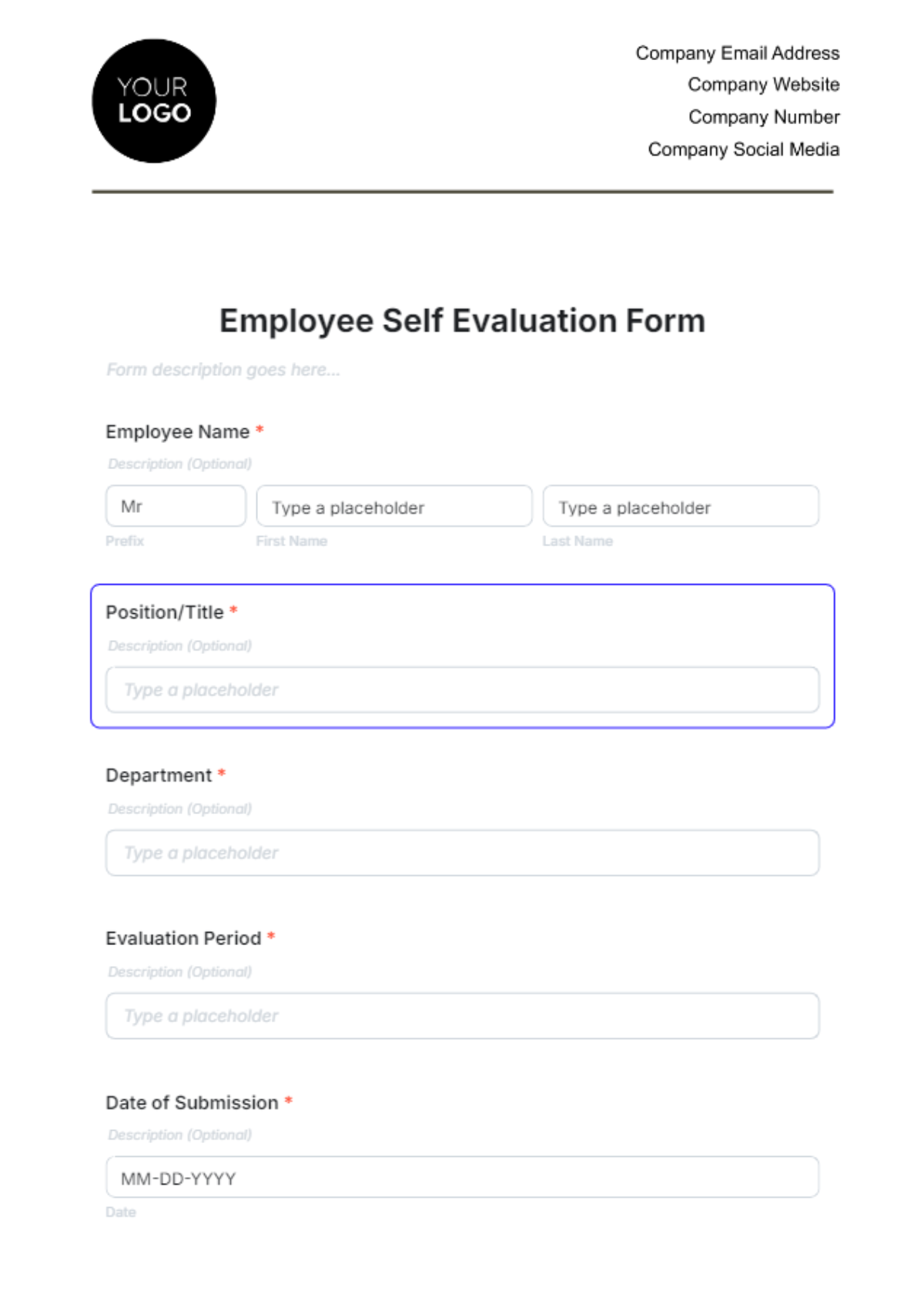 Free Employee Self Evaluation Form Template