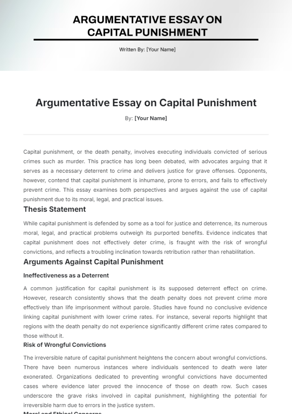 Argumentative Essay on Capital Punishment Template