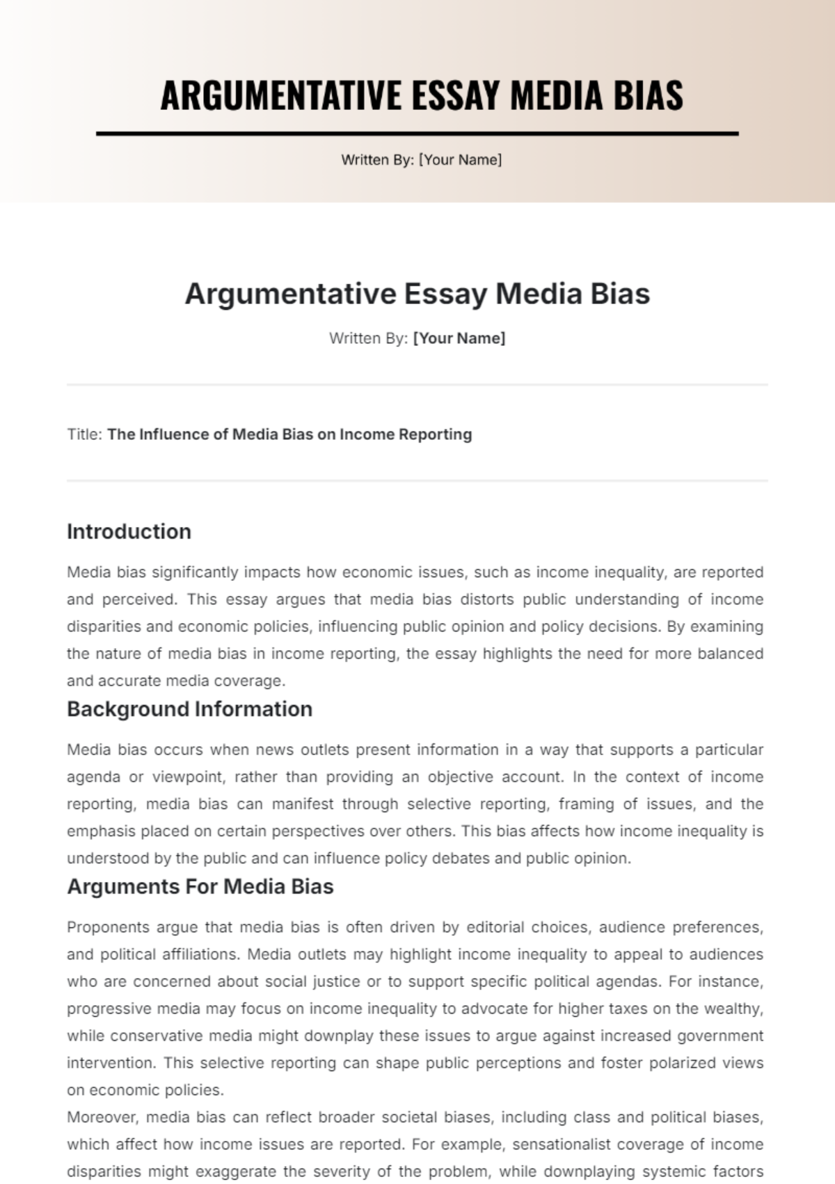 Argumentative Essay Media Bias Template