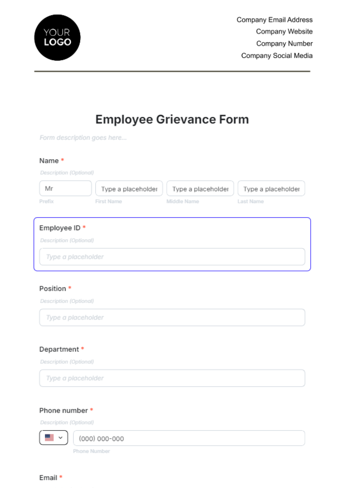 Employee Grievance Form Template