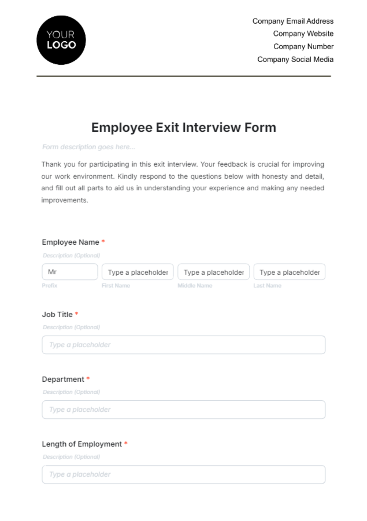 Free Employee Exit Interview Template to Edit Online