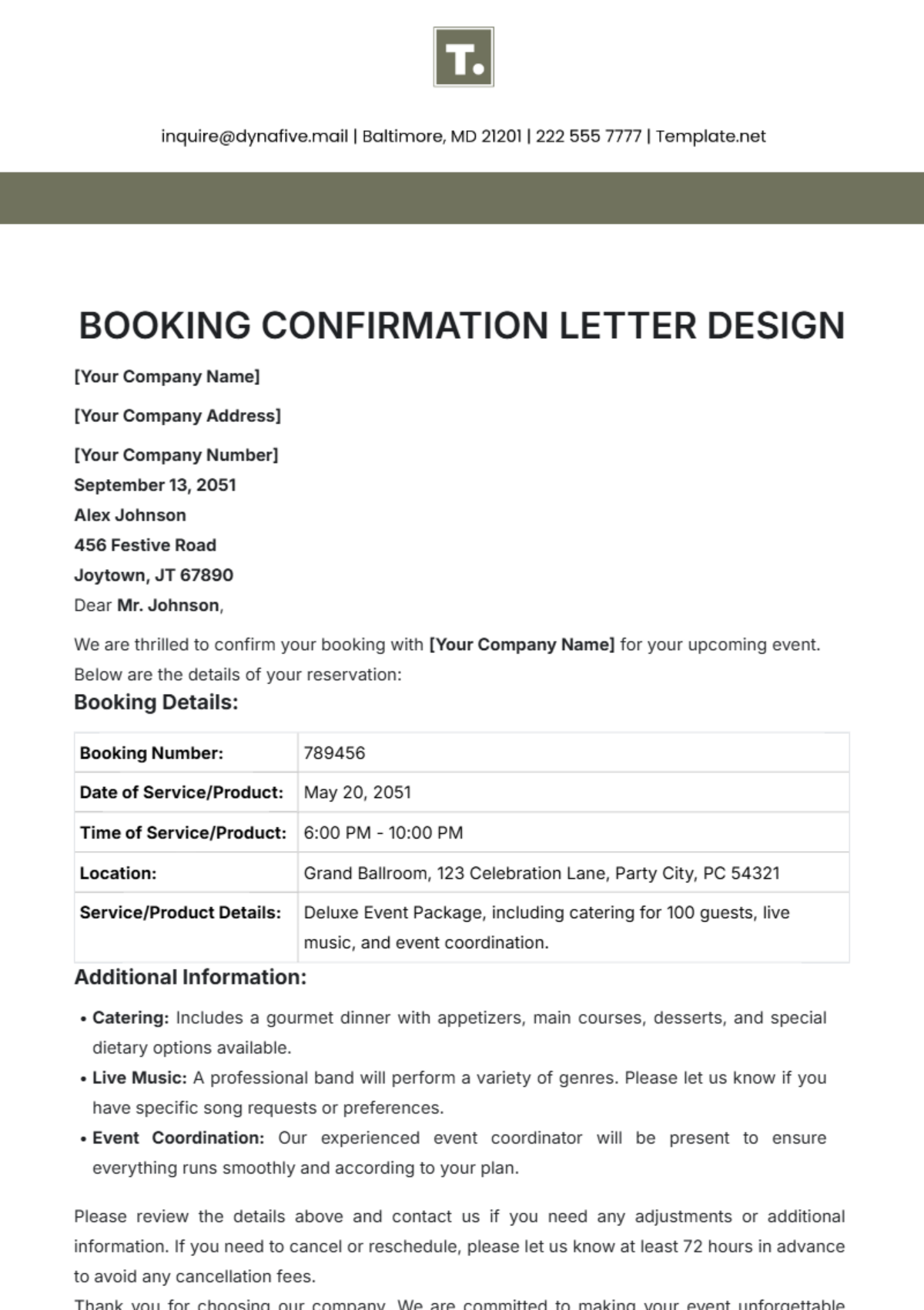 Booking Confirmation Letter Design Template - Edit Online & Download