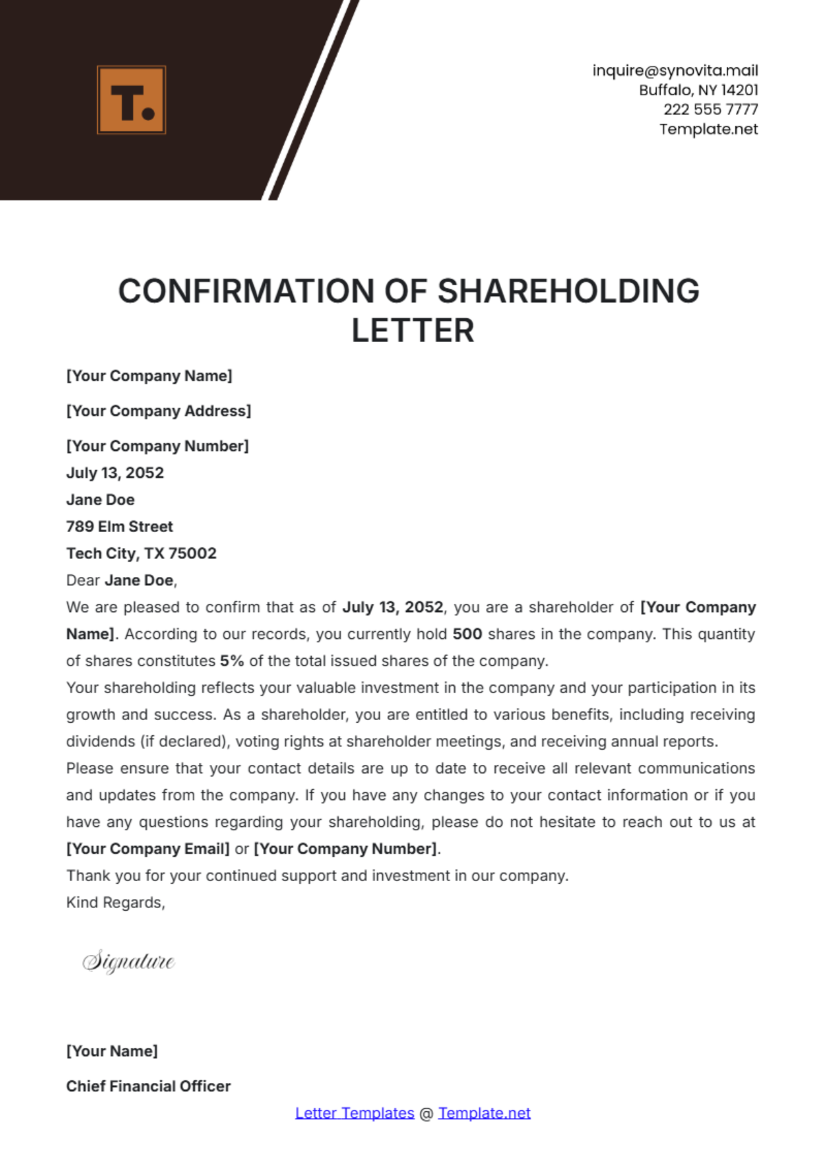 Confirmation of Shareholding Letter Template - Edit Online & Download