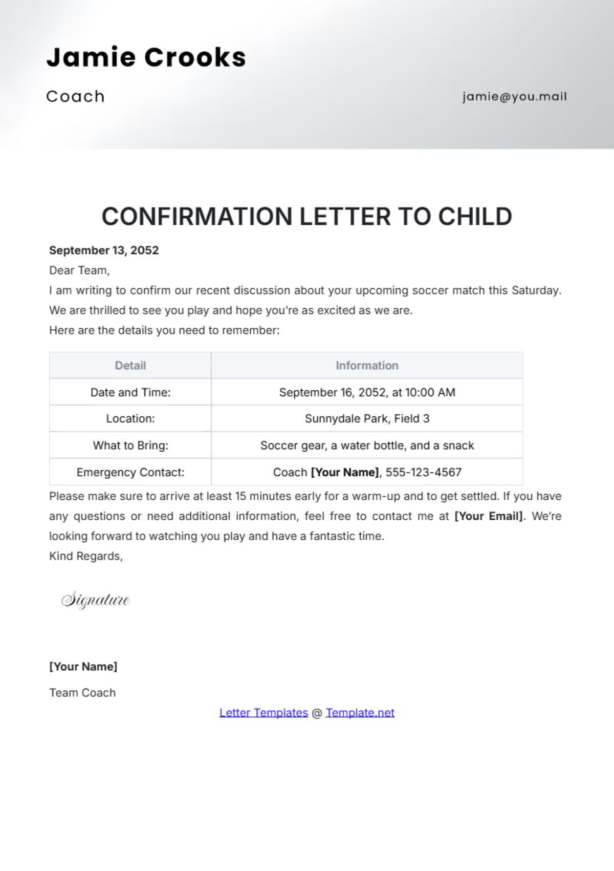 Confirmation Letter to Child Template - Edit Online & Download