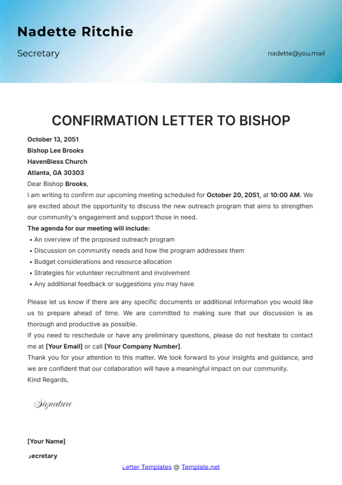 Confirmation Letter to Bishop Template - Edit Online & Download