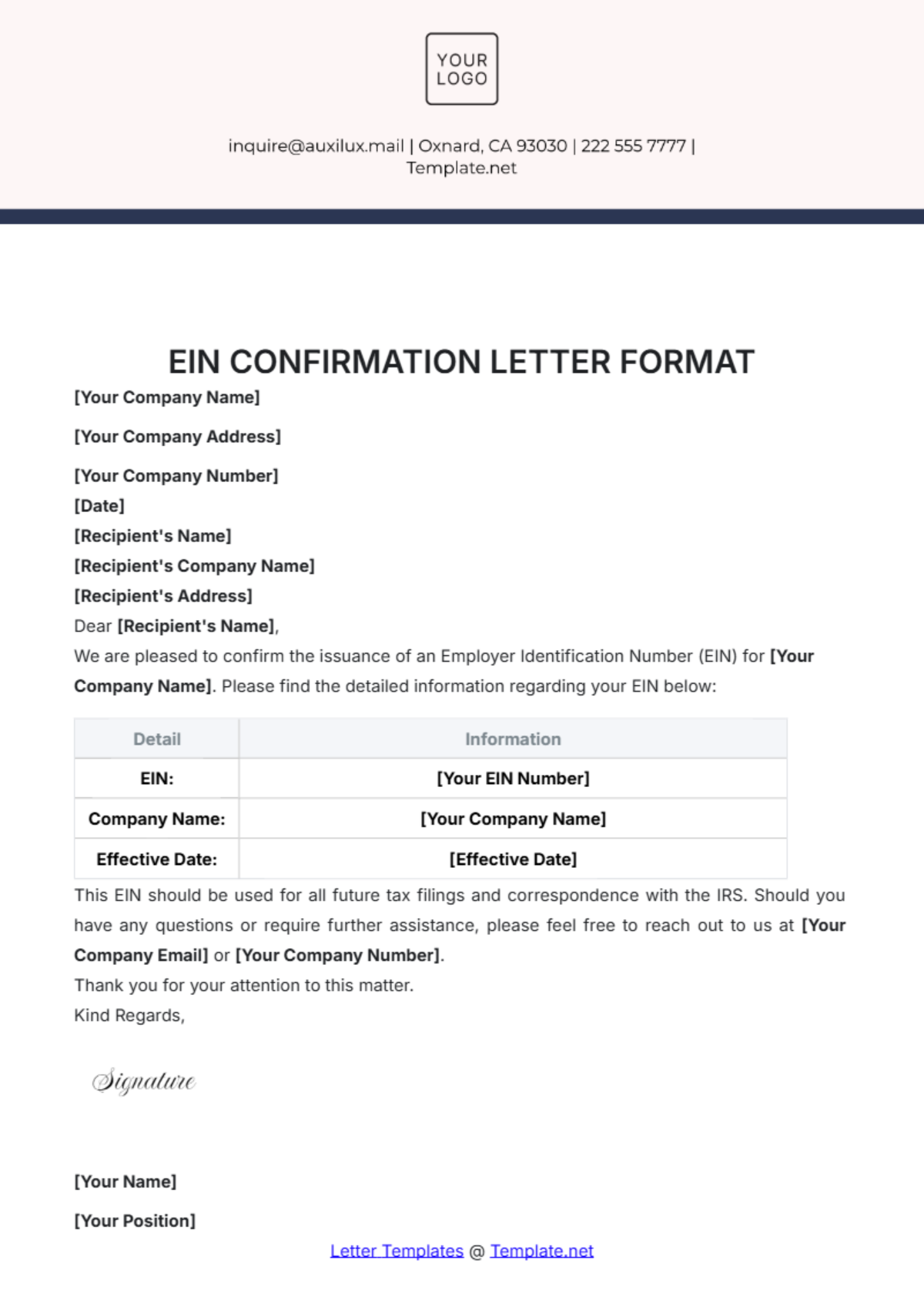 EIN Confirmation Letter Format Template - Edit Online & Download