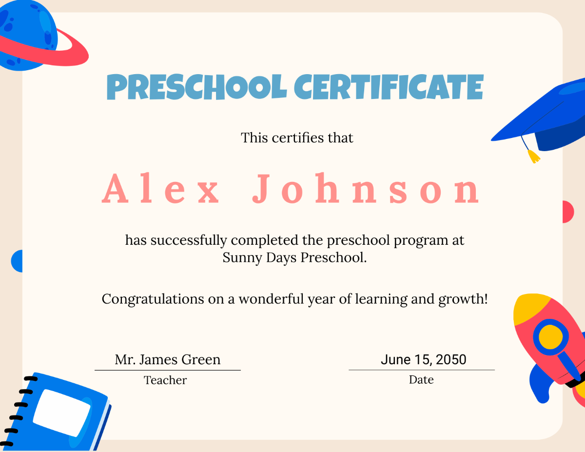 Preschool Certificate Template | Template.net