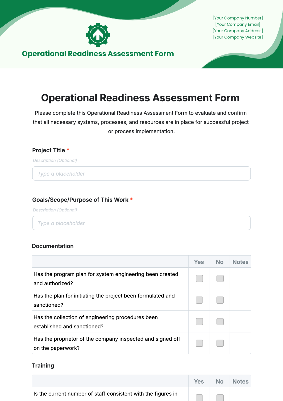 Free Operational Readiness Assessment Form Template - Edit Online ...