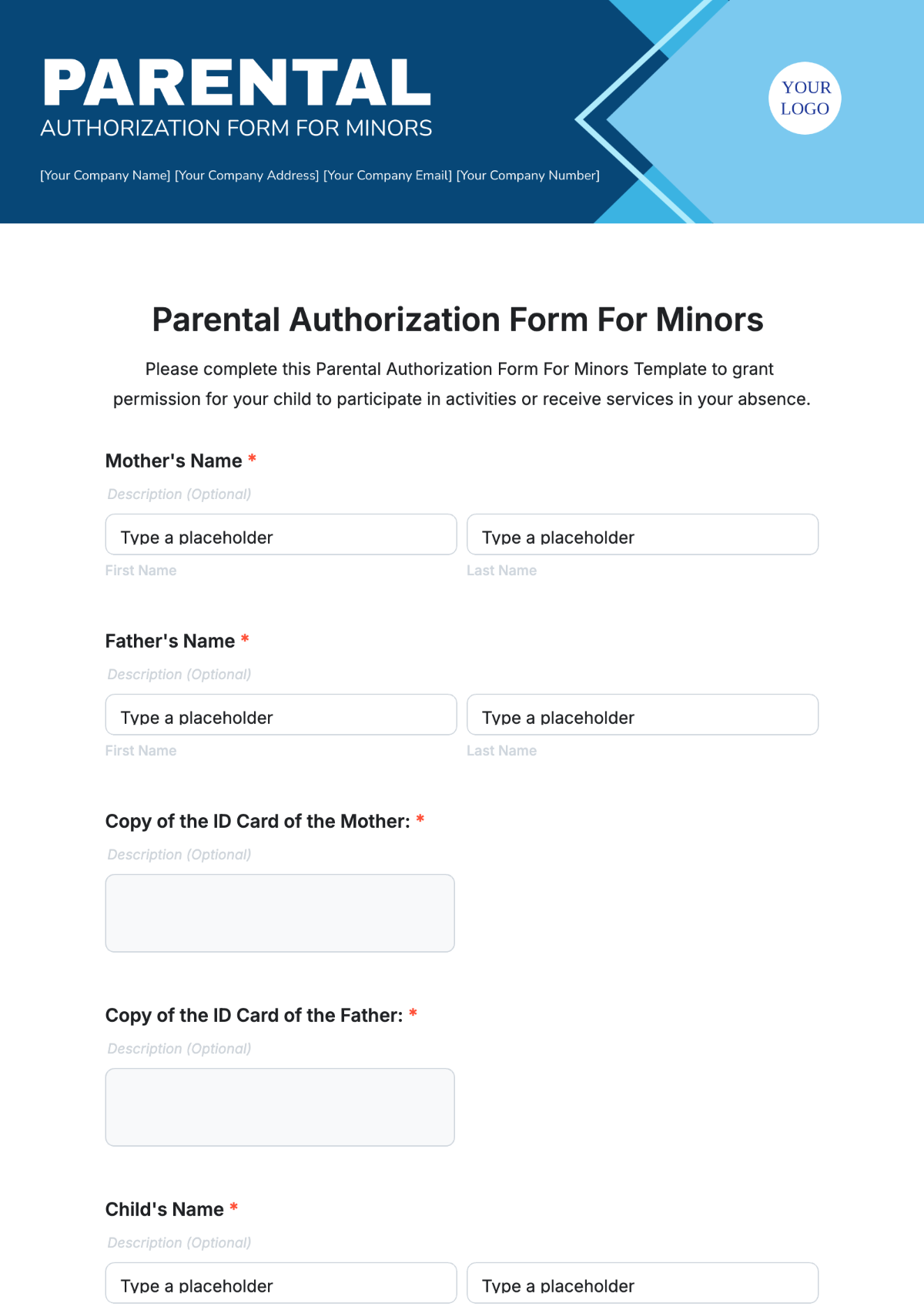 Free Parental Authorization Form For Minors Template