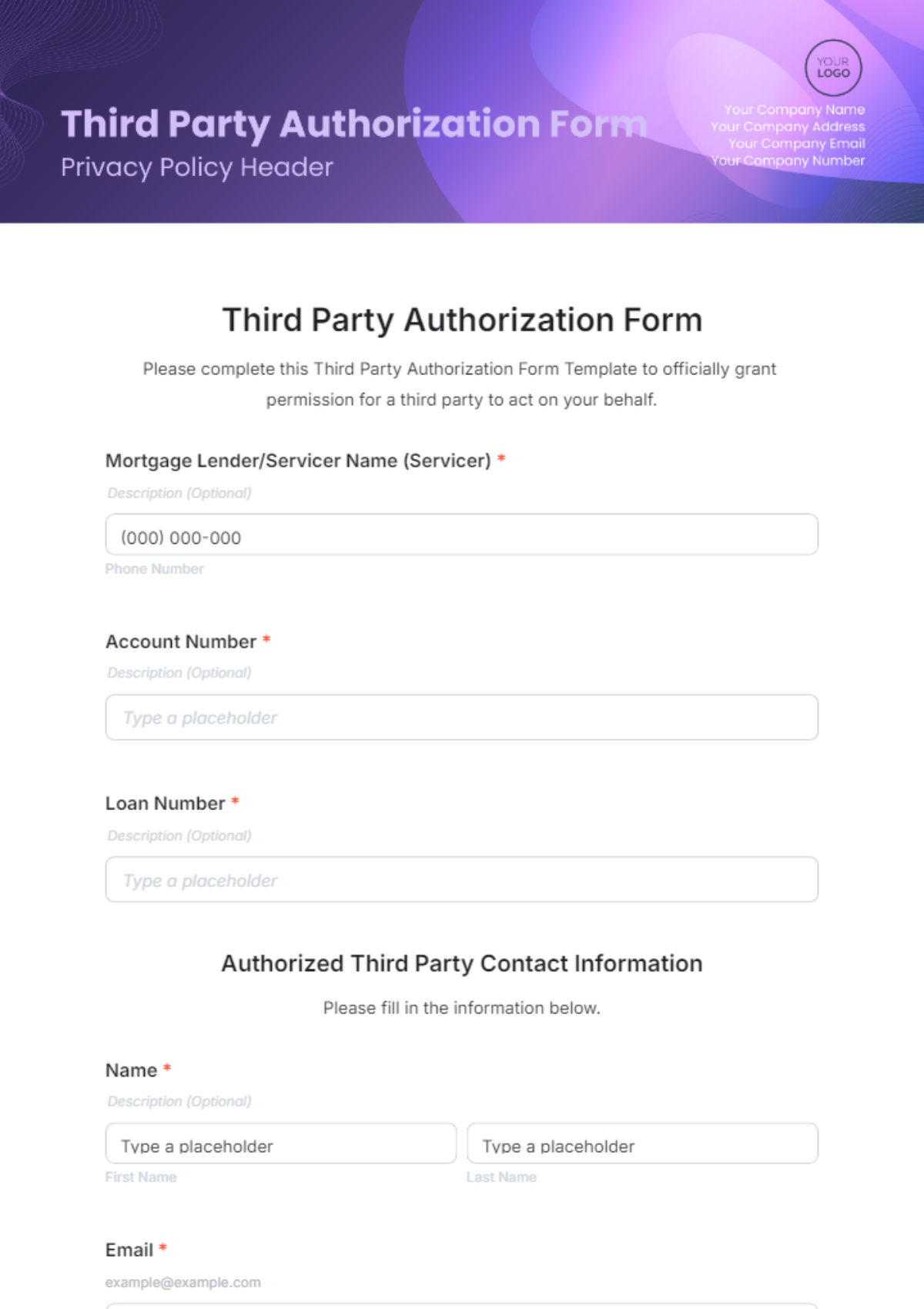 Free Third Party Authorization Form Template