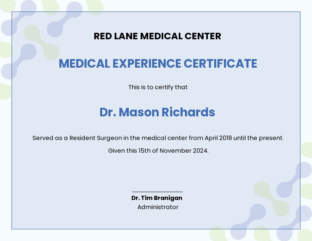Free Medical Experience Certificate Template.jpe
