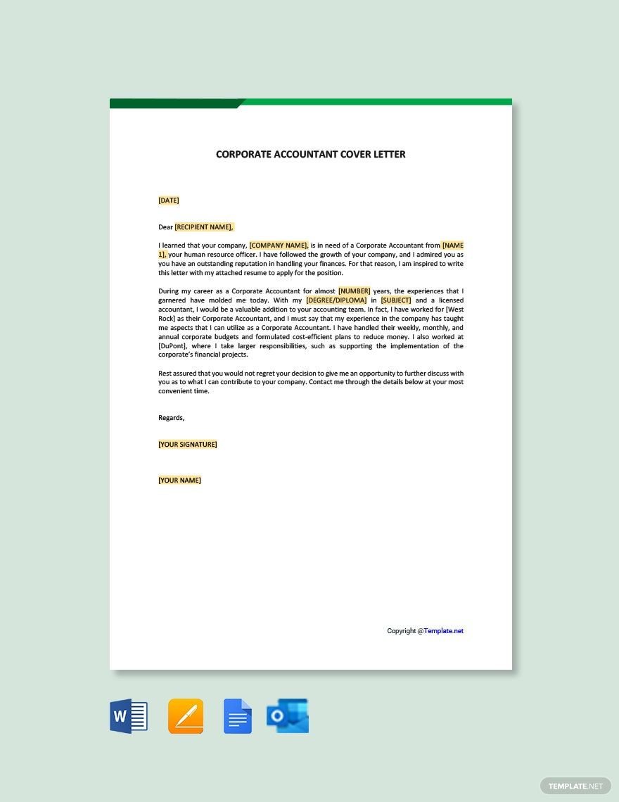 Corporate Accountant Cover Letter