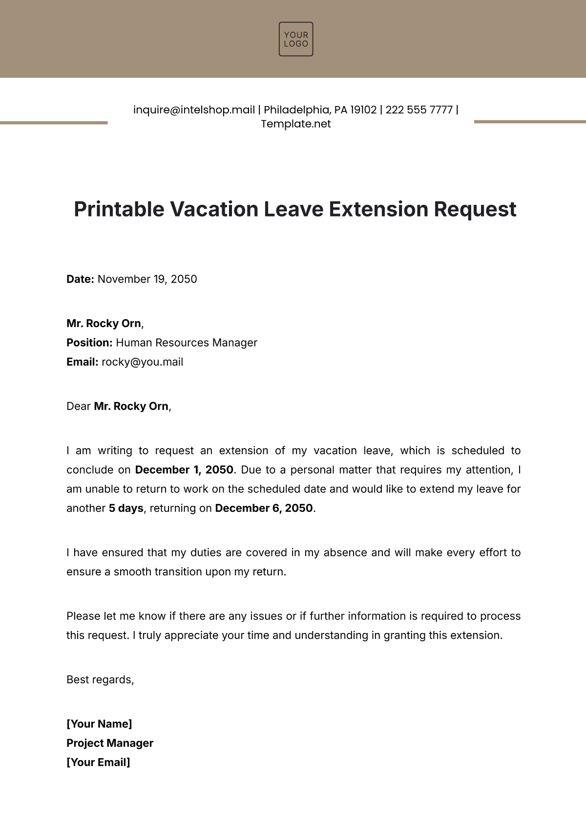 Printable Vacation Leave Extension Request Template - Edit Online & Download