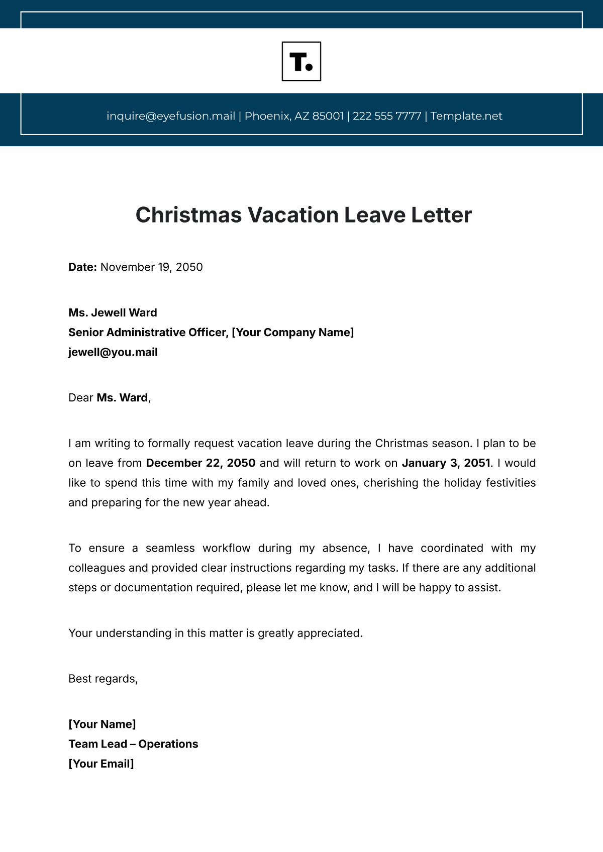 Christmas Vacation Leave Letter Template - Edit Online & Download