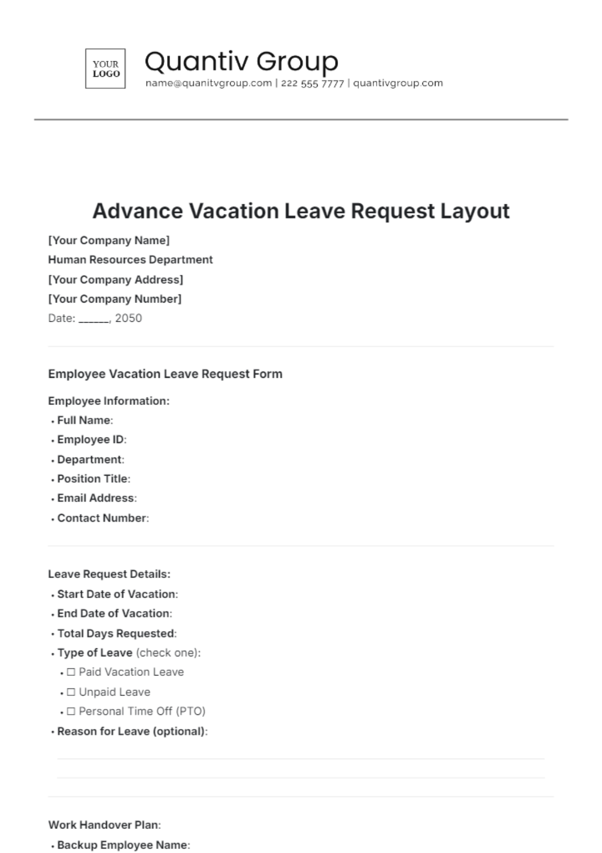 Free Advance Vacation Leave Request Layout Template - Edit Online ...