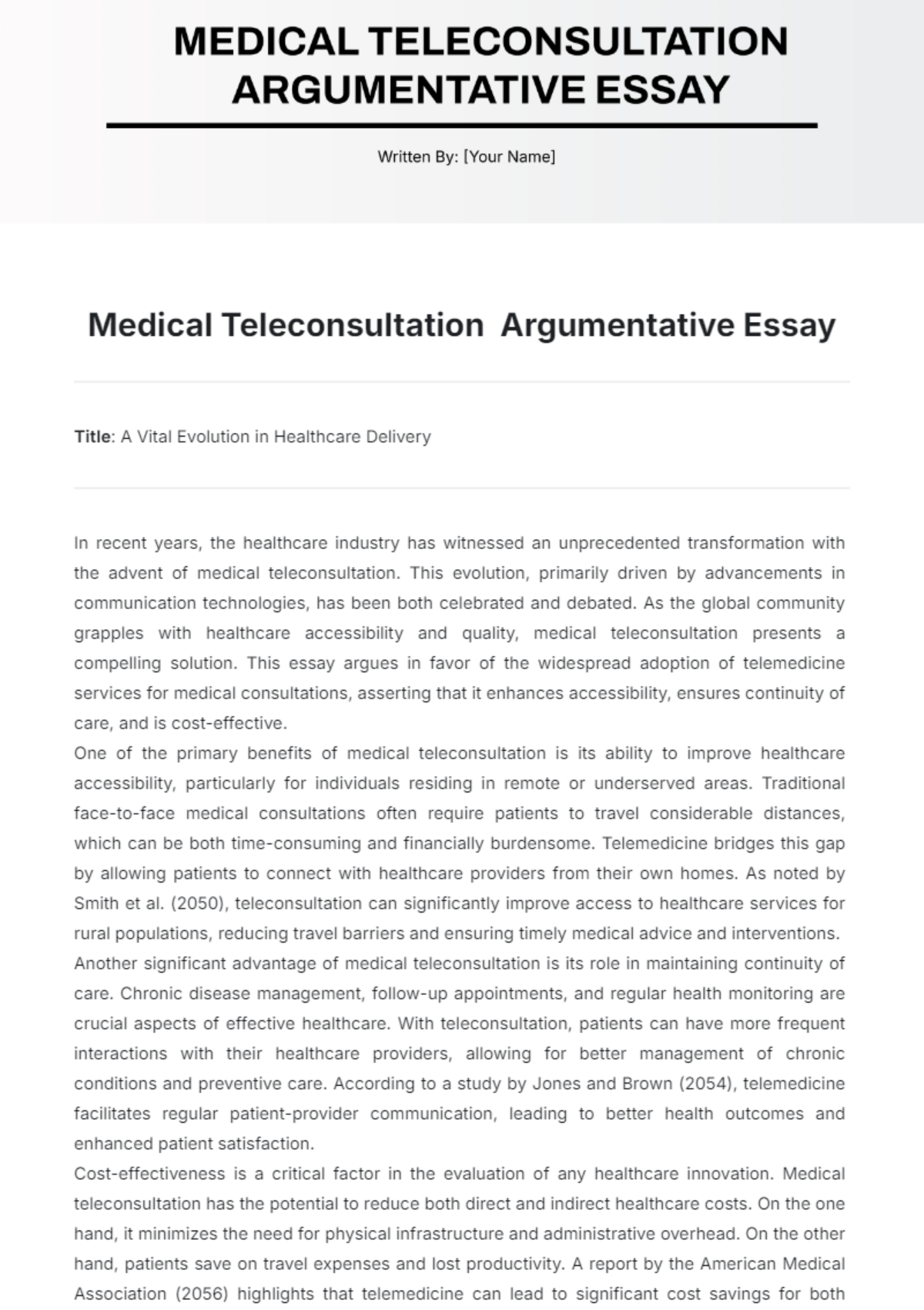 Medical Teleconsultation  Argumentative Essay Template