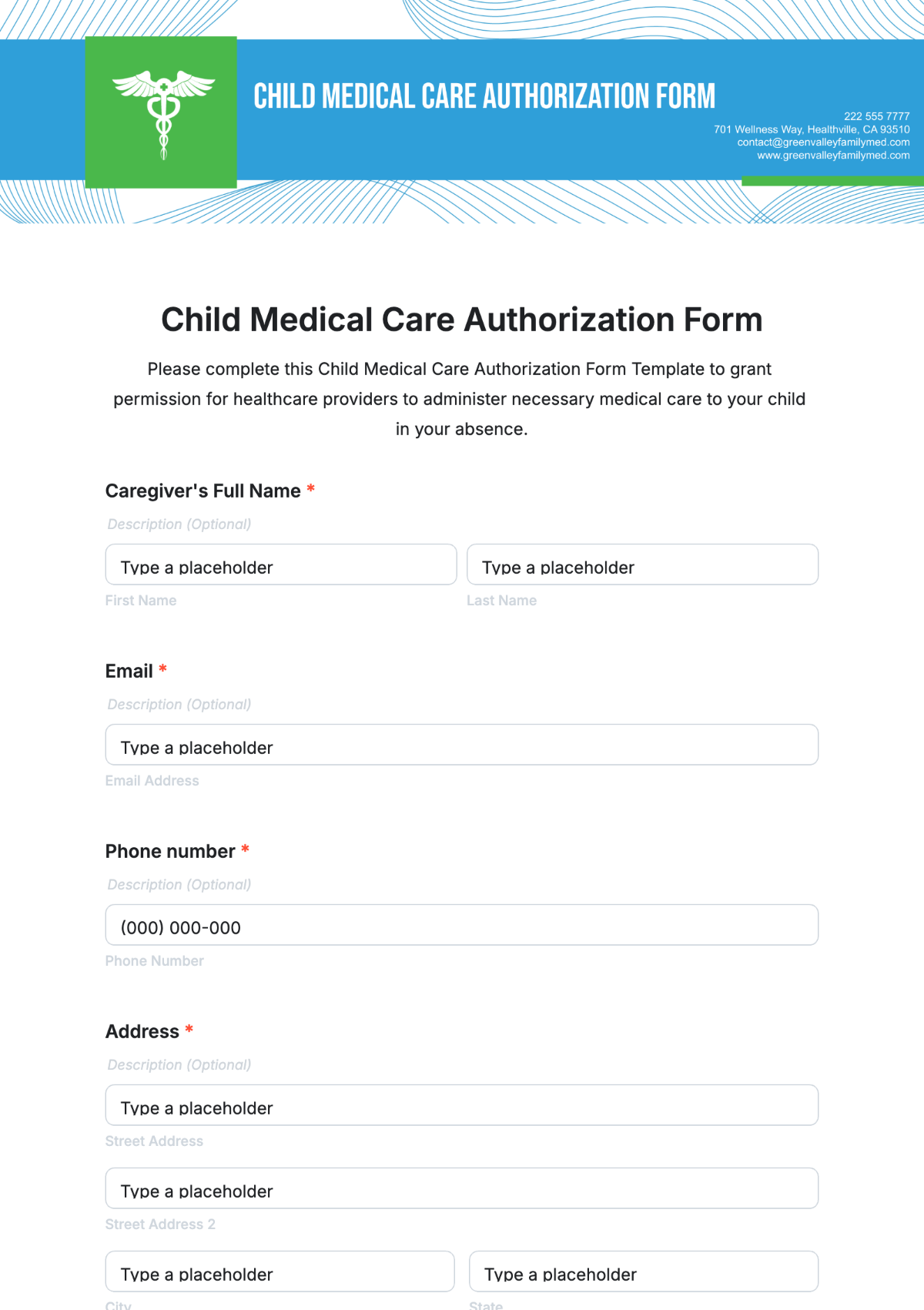 Child Medical Care Authorization Form Template - Edit Online & Download