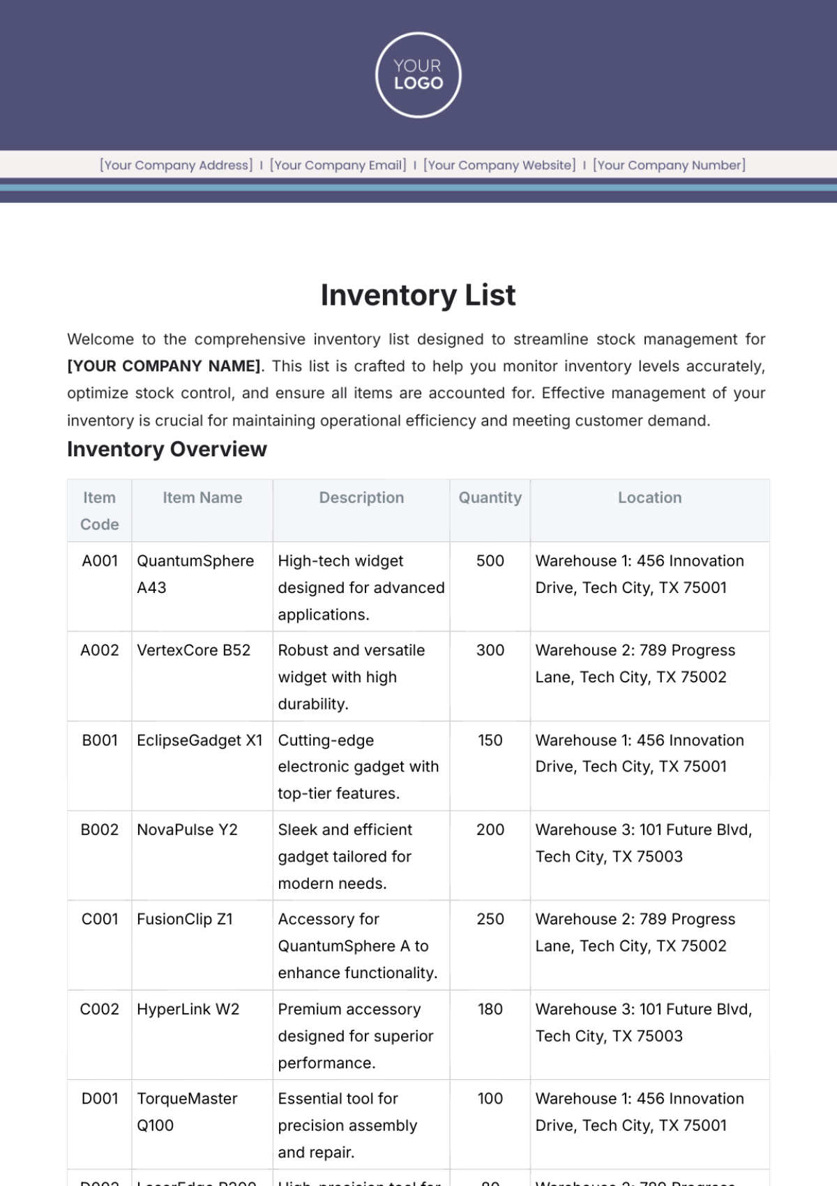 Inventory List Template - Edit Online & Download