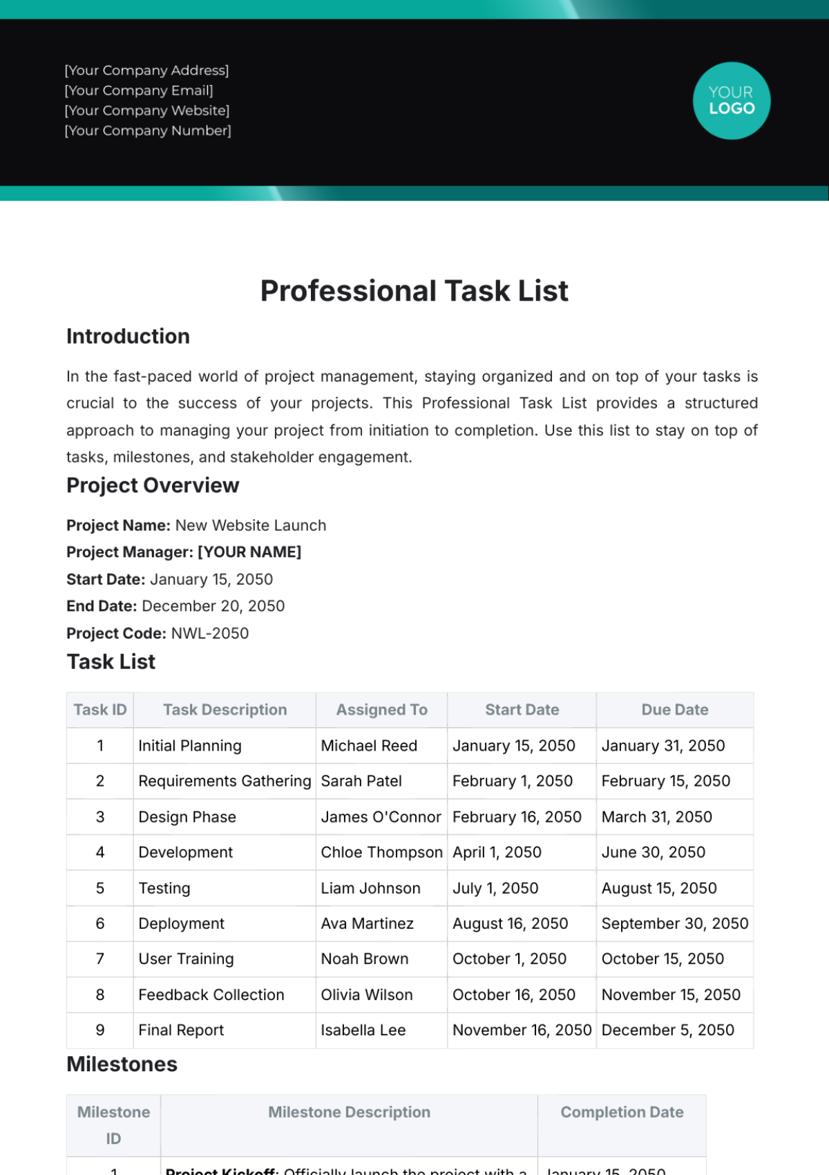 Professional Task List Template - Edit Online & Download