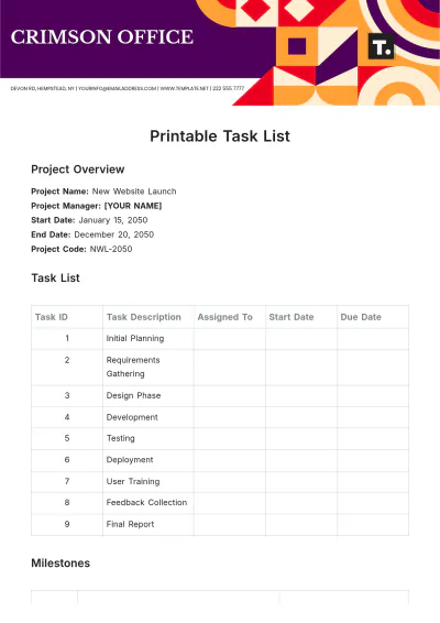 Free Printable Task List Template to Edit Online