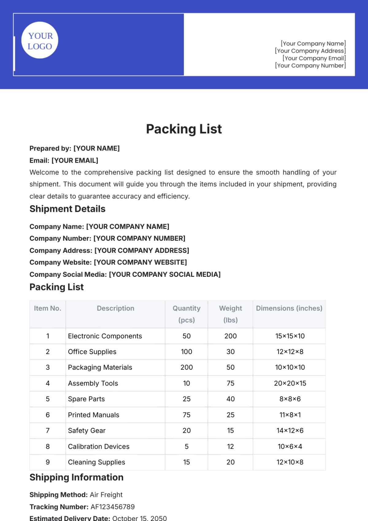 Packing List Template - Edit Online & Download