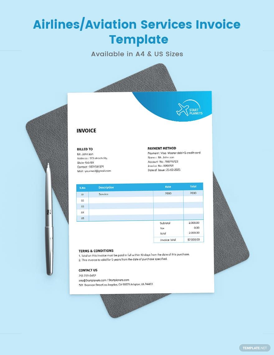 Airlines/Aviation Services Invoice Template