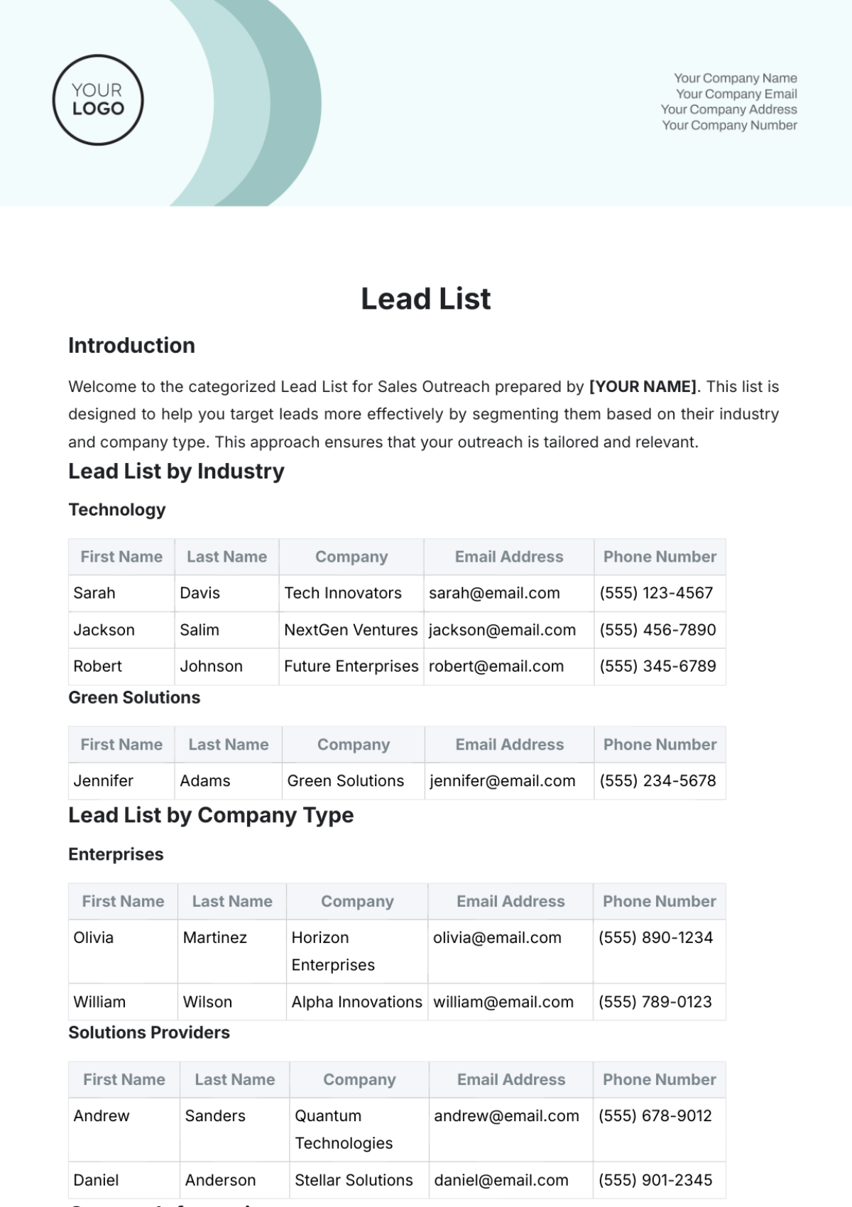 Lead List Template - Edit Online & Download