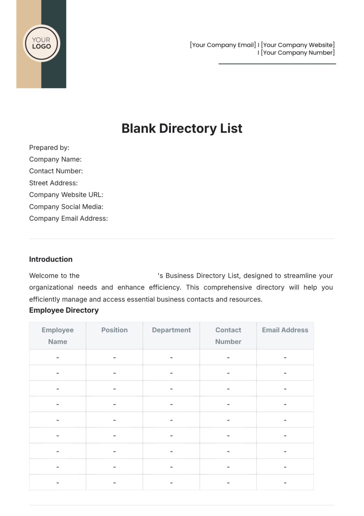 Blank Directory List Template - Edit Online & Download