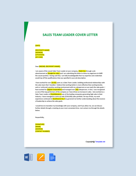 application letter for a sales team leader