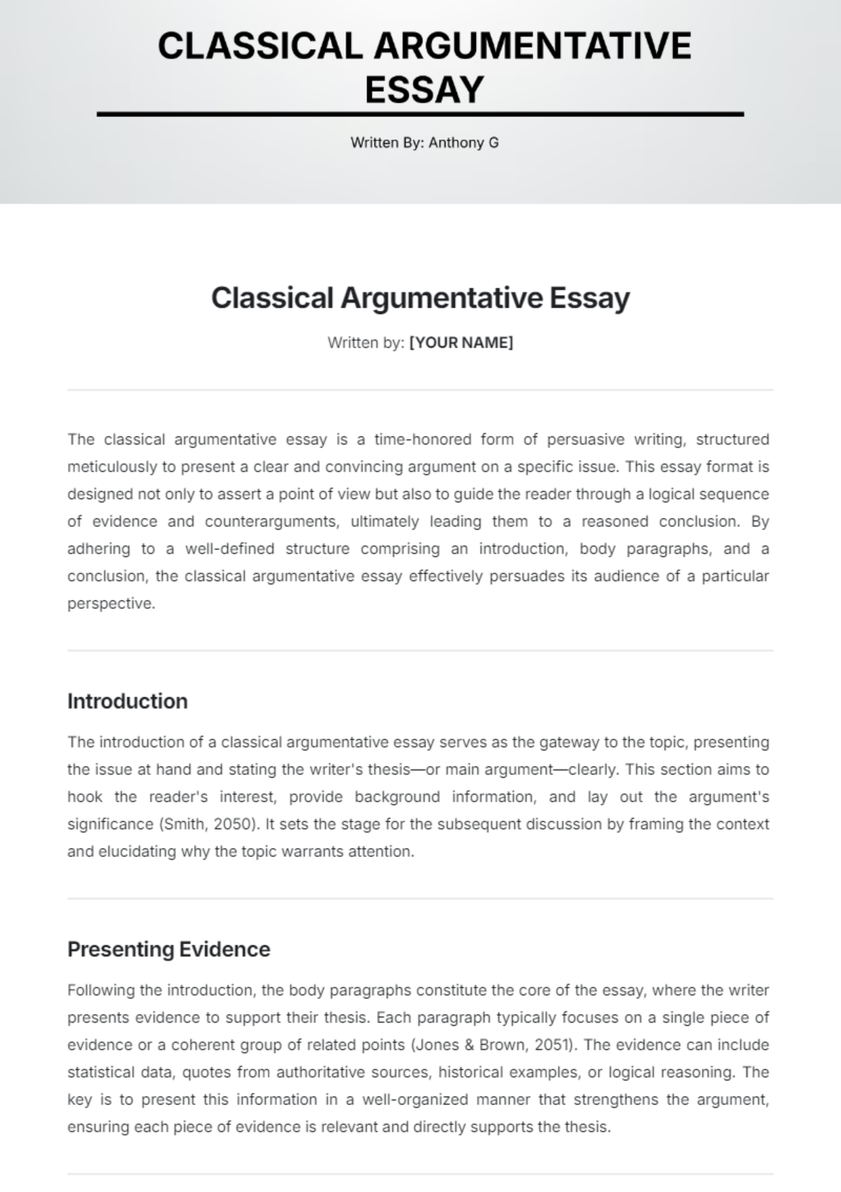 Classical Argumentative Essay Template - Edit Online & Download