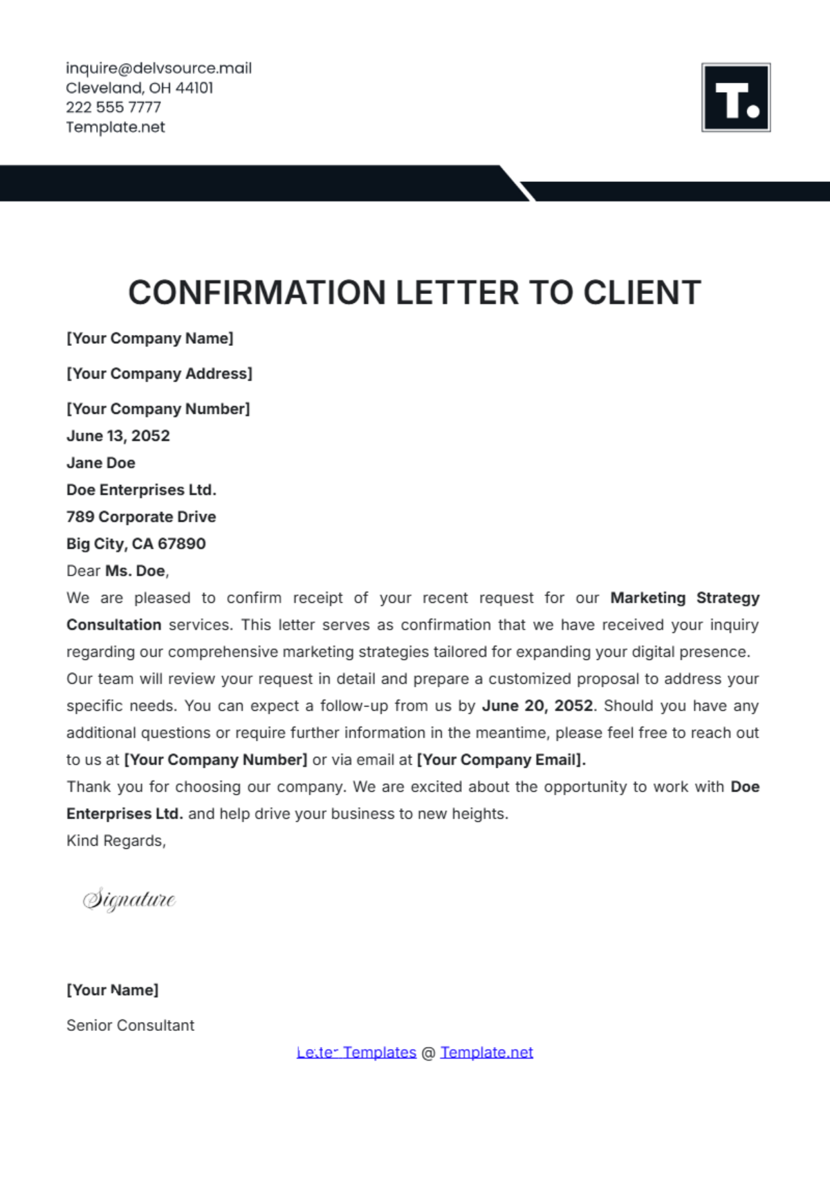 Free Confirmation Letter to Client Template - Edit Online & Download ...