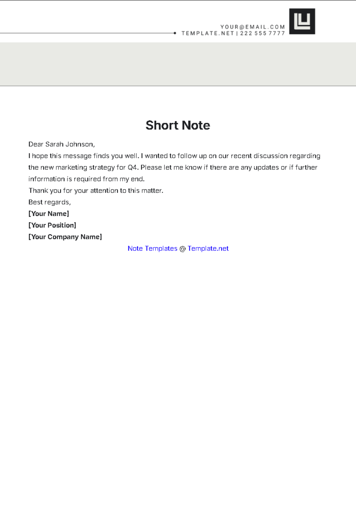 Short Note Template - Edit Online & Download