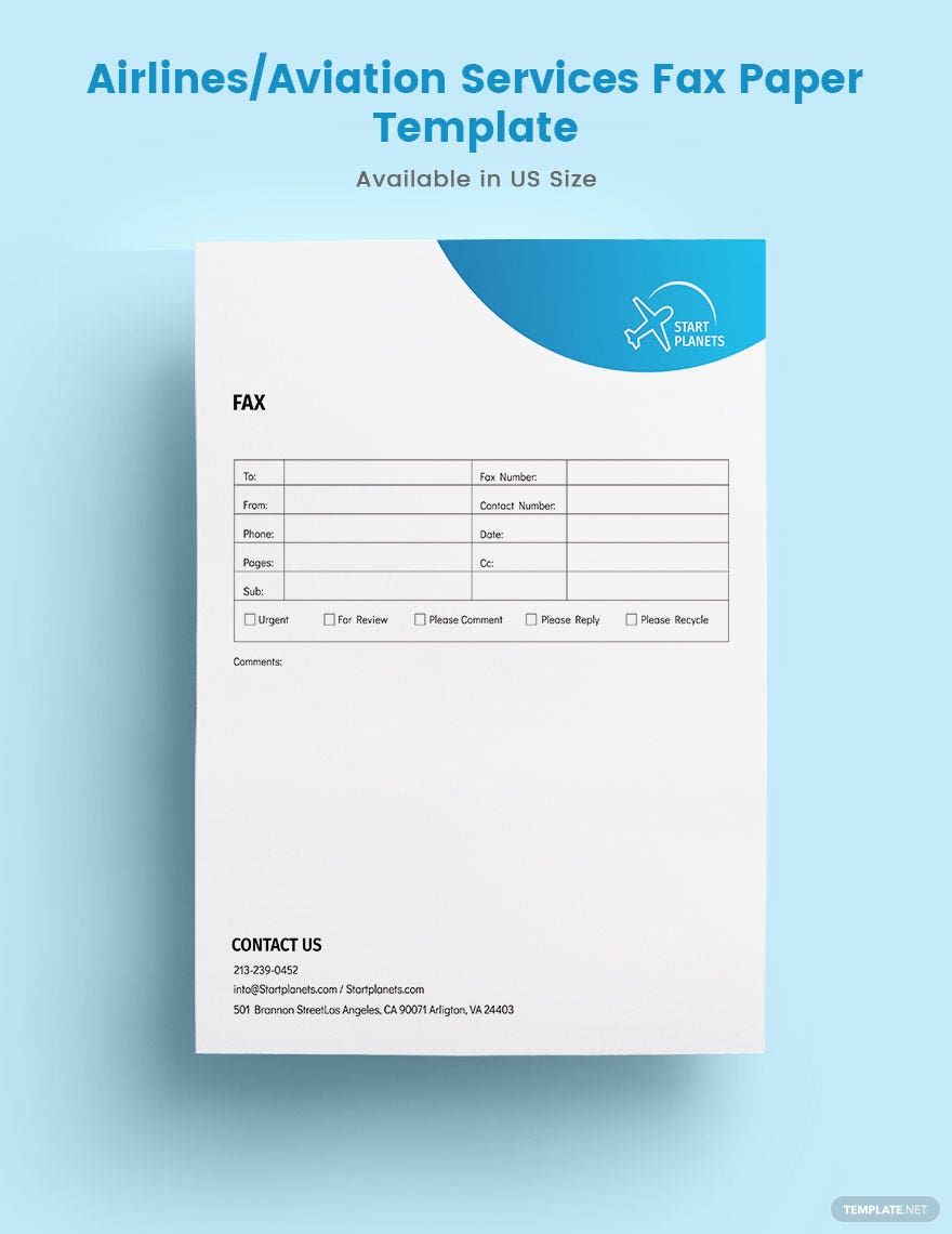 Airlines/Aviation Services Fax Paper Template