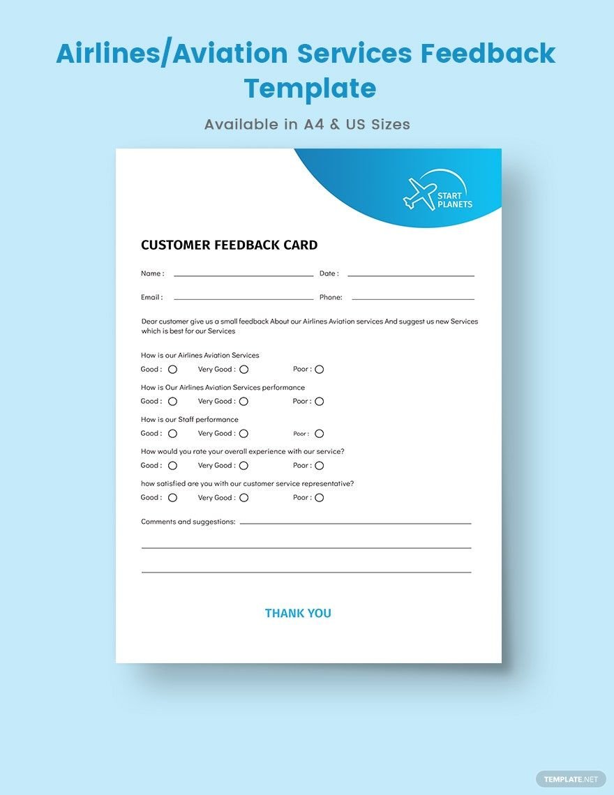 Free Airlines/Aviation Services Feedback Form Template