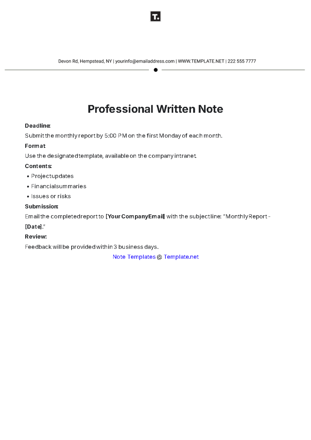 Professional Written Note Template - Edit Online & Download