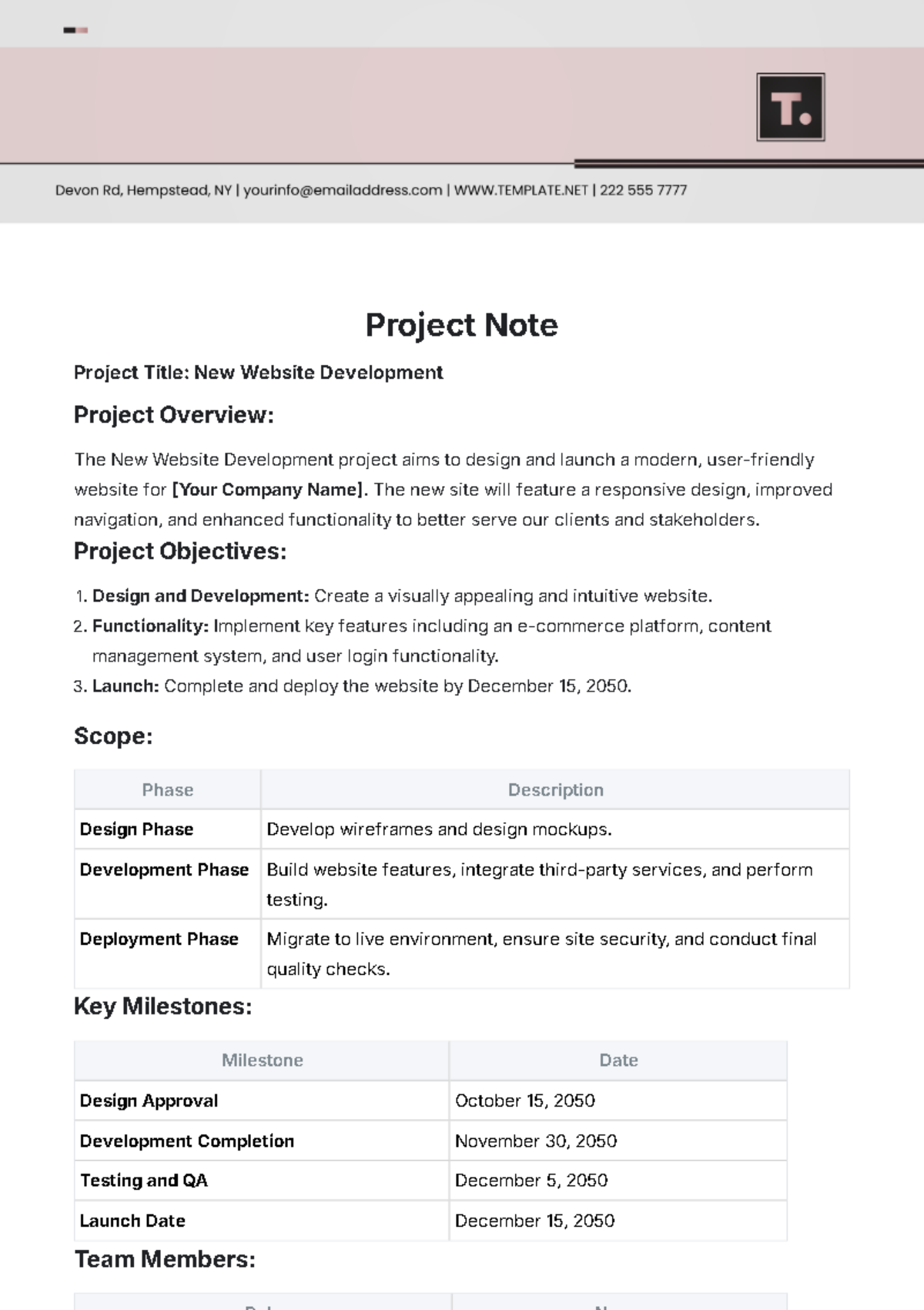 Project Note Template - Edit Online & Download