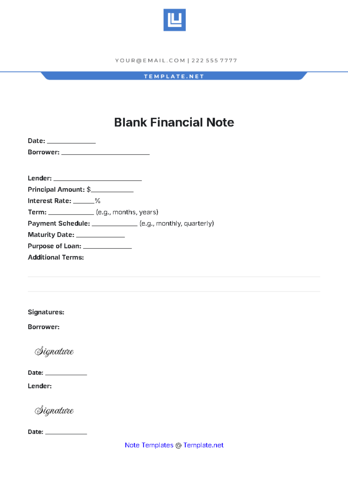 Blank Financial Note Template - Edit Online & Download