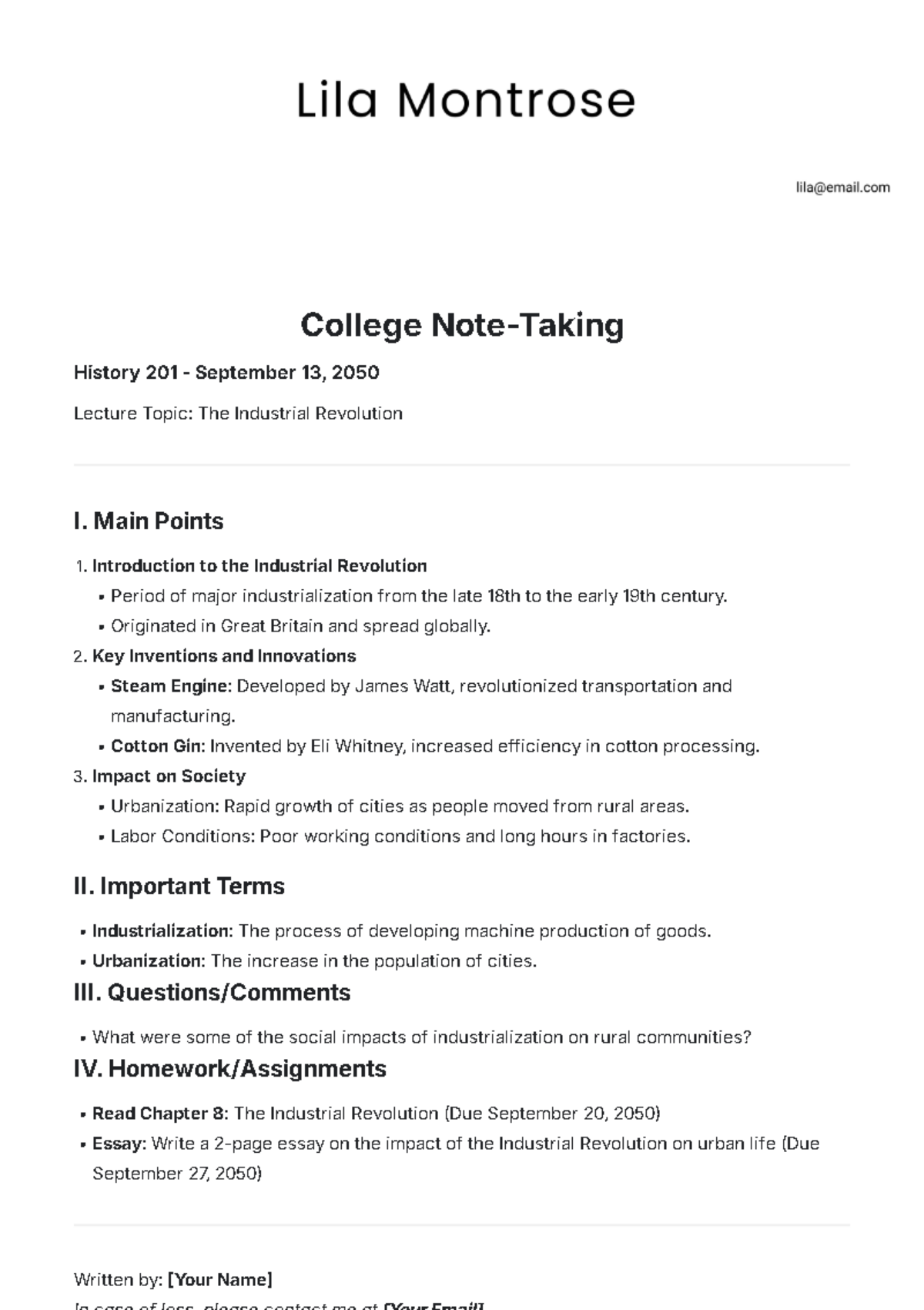 College Note-Taking Template - Edit Online & Download